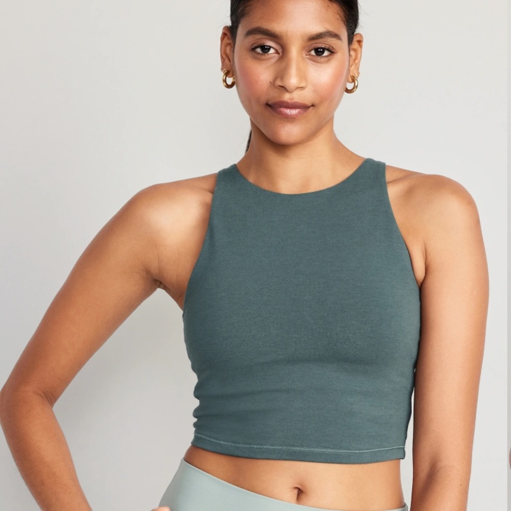 Old Navy Women's Heather Teal High Neck Sports Bra Top